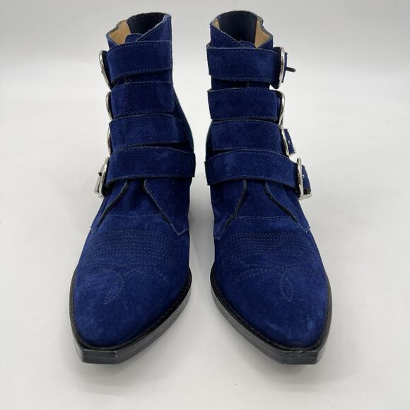 Toga Pulla Buckle Boots Western Boots Navy Blue Suede Ankle Boots 37 US 7 - Picture 2 of 11
